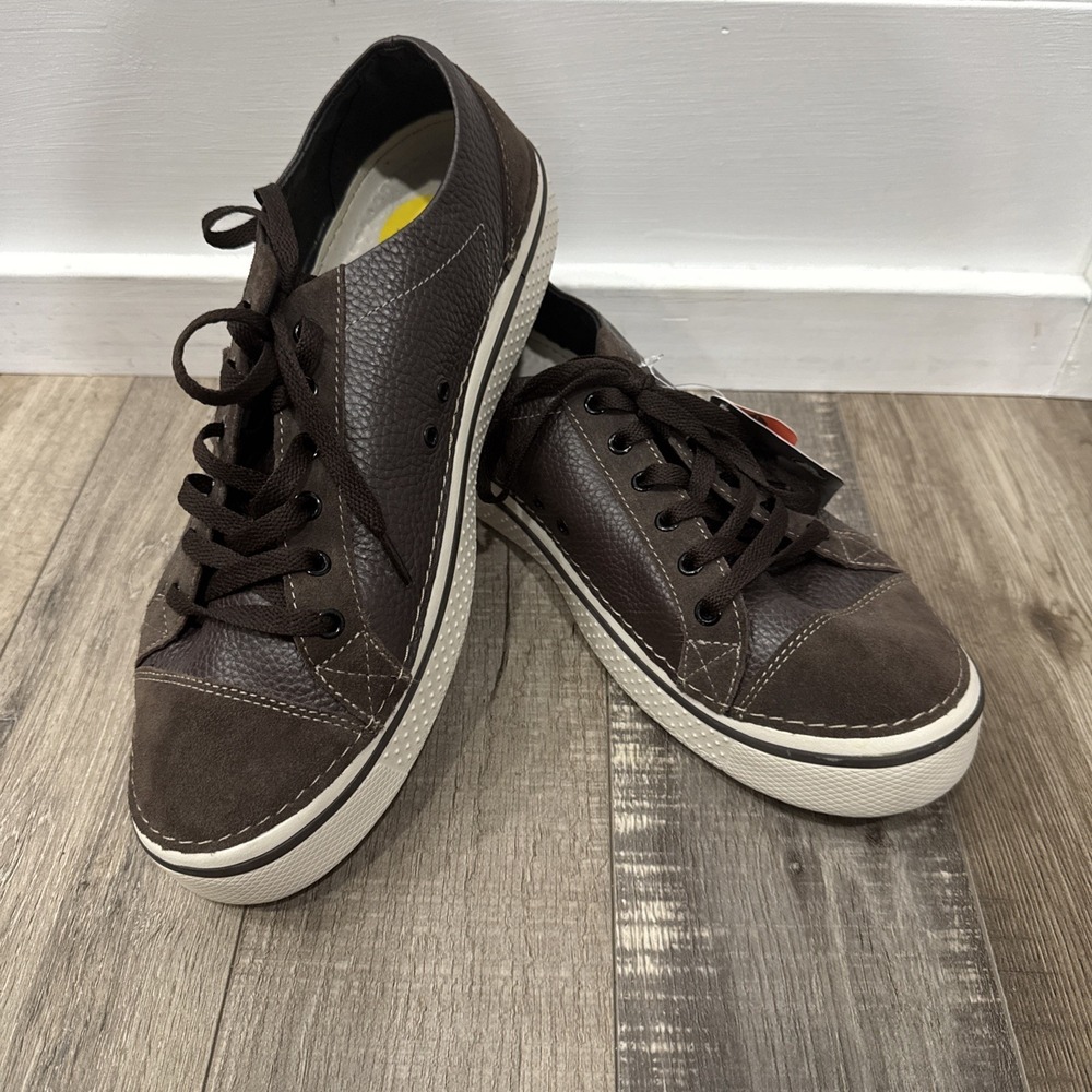 Crocs Mens Hover Lace Up Leather Sneakers Espresso Brown Stucco M13 New Vintage